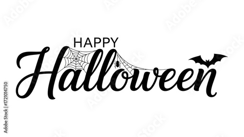 Happy Halloween Greeting: A spooky and festive greeting, featuring a web, bat, and stylish lettering, perfectly captures the spirit of Halloween.