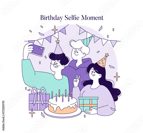 Birthday Selfie Celebration with Cake and Gifts