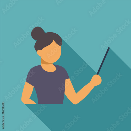 Teacher holding pointer stick explaining lesson in class with long shadow
