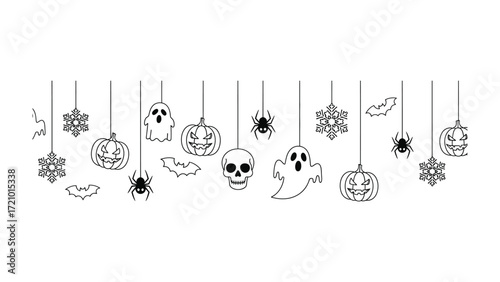Halloween Decorations: Whimsical Halloween decorations. Spooky and festive illustration. Showcasing the essence of the spooky season, capturing the spirit of Halloween.
