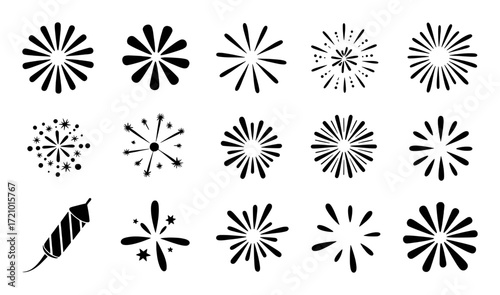 Collection of Black and White Firework and Explosion Icons
