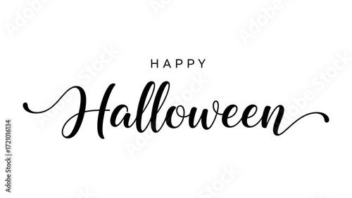 Happy Halloween Script: A simple and elegant, photorealistic depiction of the celebratory inscription, with flowing script against a clean backdrop, evoking the spirit of the holiday season.