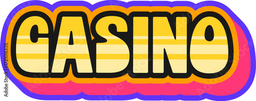Casino gamble Y2K groovy sticker. Casino jackpot groovy vector sticker, poker game luck Y2K patch. Gambling bet retro tag or Vegas fortune 60s label with golden typography word