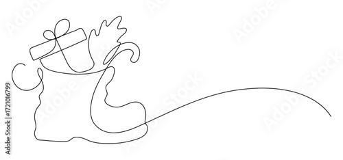 Saint Nicholas, or Christmas boot with a gift. Continuous line drawing.
