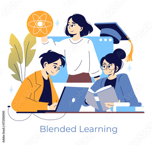 Blended Learning Vector Illustration with Group Interaction
