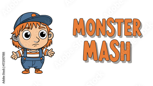 Monster Mash Illustration: A playful cartoon character appears perplexed alongside the words Monster Mash, creating a fun and engaging visual.