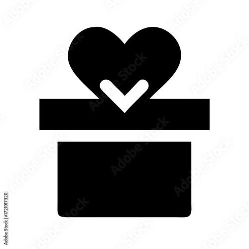 Gift box with heart silhouette icon – solid black donation and charity vector