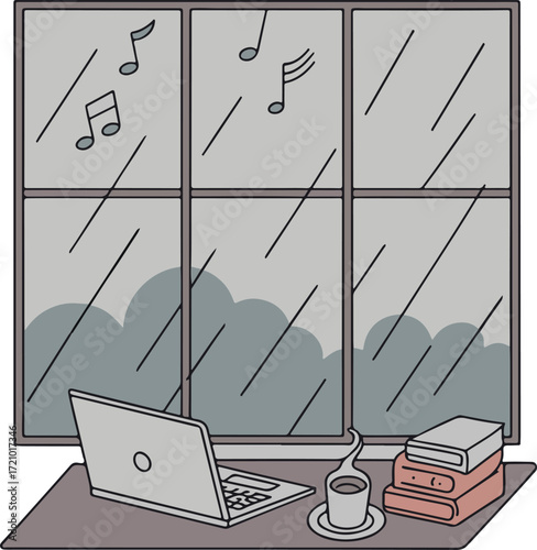 Cozy Workspace by the Window with Music and Coffee