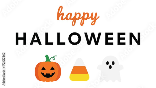 Festive Halloween Greeting: A vibrant and playful illustration captures the spirit of Halloween, featuring a grinning jack-o'-lantern, a candy corn, and a friendly ghost, all set against a clean.