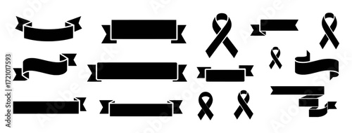 Collection of Black Ribbons and Banners for Awareness and Design