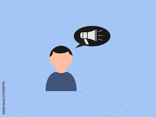 a stylized person with a thought bubble containing a megaphone