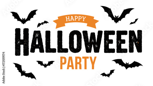 Happy Halloween Party Invitation: A spooky and festive invitation for a Halloween party. With bats silhouette and bold typography.