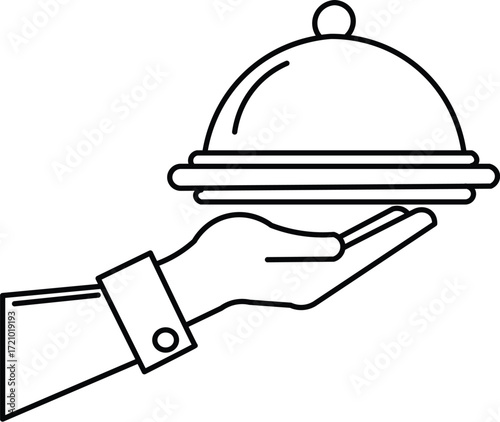 Vector art of hand serving food under a cloche