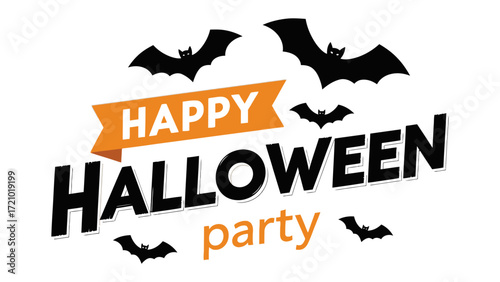 Happy Halloween Party: A vibrant invitation to a Halloween party, with spooky bat silhouettes, evoking the playful spirit of the holiday.