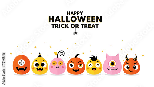 Spooky Halloween Cartoon Character Gathering: A whimsical collection of animated characters, a vibrant Halloween scene. Illustrated with charming details and playful expressions.