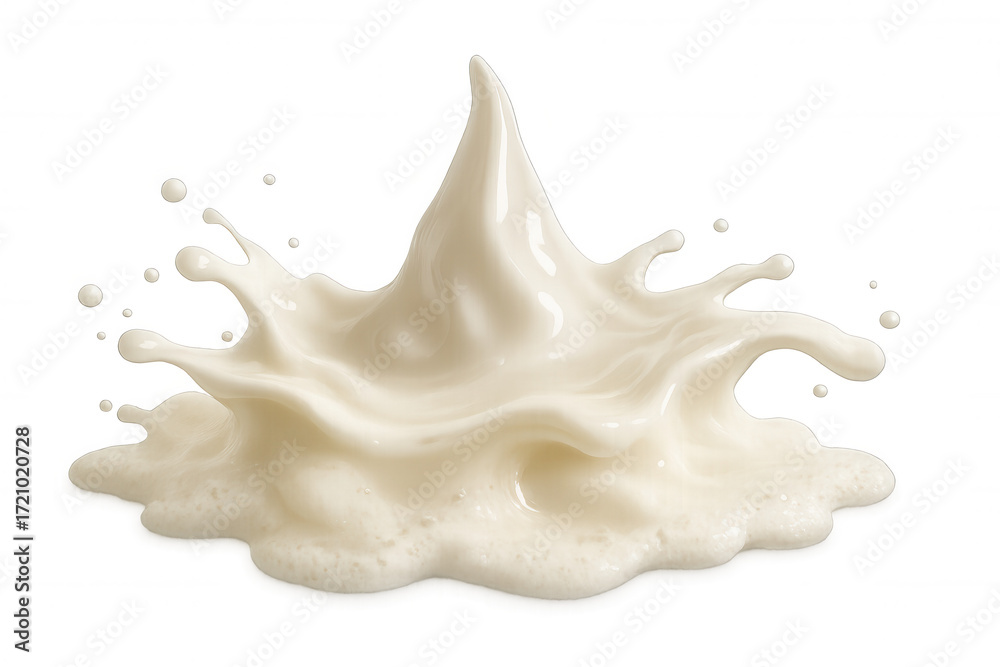 Naklejka premium Milk splash creating intricate abstract liquid crown shape with drops, symbolizing freshness and purity