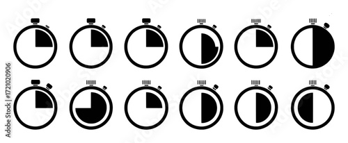 Collection of Stopwatch Icons Showing Different Time Intervals