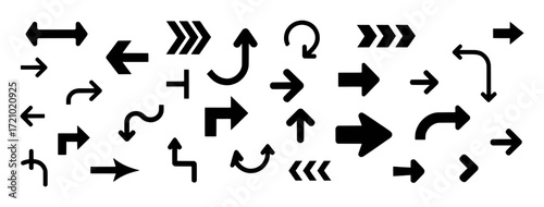 Diverse Collection of Black Arrows on a White Background