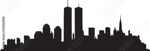Silhouette vector of New York skyline with Twin Towers, iconic cityscape EPS file.