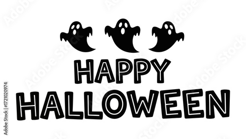 Halloween Ghostly Greetings: A whimsical illustration of Happy Halloween is adorned with playful, ghostly figures, embodying the spirit of fun and fright.