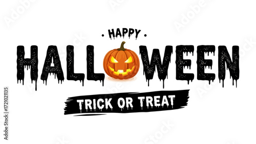 Spooky Halloween Greetings: An artfully crafted message conveys the spirit of Halloween with festive typography, an orange Jack-o'-Lantern, and a promise of trick-or-treating.
