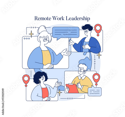 Remote Work Leadership and Collaboration Vector Illustration