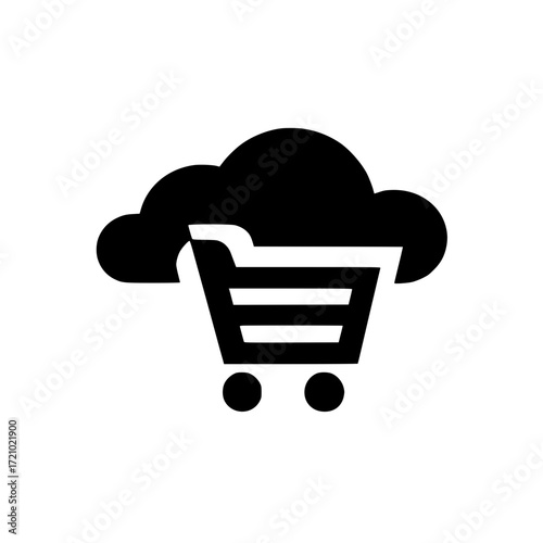 Vector image of shopping cart and cloud symbol representing internet shopping and cloud storage