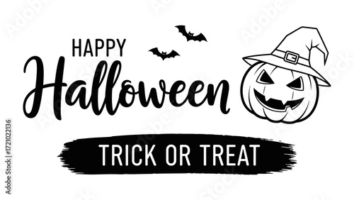 Spooky Halloween: Embrace the eerie atmosphere of Halloween with this festive illustration, featuring a grinning jack-o'-lantern wearing a witch's hat.