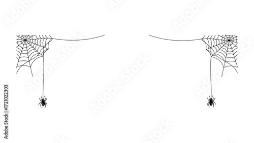 Spider's Web Duo: A graphic illustration showcases two spiderwebs delicately suspended, each with a spider at its center, forming a minimalist composition that evokes both the eerie and the artistic.