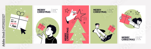 Set of Christmas and New Year Cards. Vector illustrations for greeting card, party invitation card, website banner, social media banner, marketing material.
