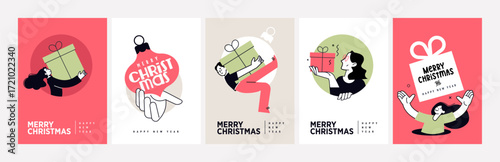 Christmas and New Year Cards Collection. Vector illustrations for greeting card, party invitation card, website banner, social media banner, marketing material.