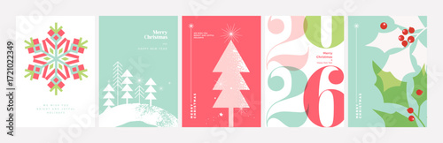 Christmas and New Year Cards Collection. Vector illustrations for greeting card, party invitation card, website banner, social media banner, marketing material.