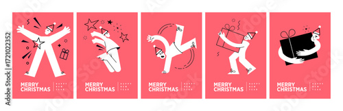 Merry Christmas and Happy New Year Greeting Cards. Vector illustrations for background, greeting card, party invitation card, website banner, social media banner, marketing material.