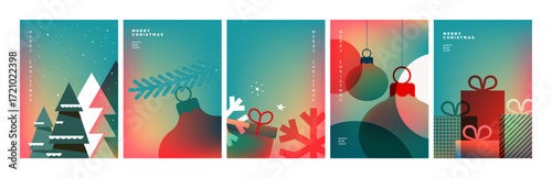 Set of Christmas and New Year Cards. Vector illustrations for greeting card, party invitation card, website banner, social media banner, marketing material.