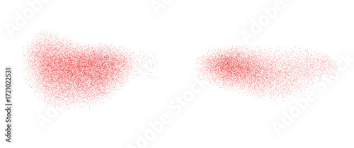 Noise gradation red peppers fly shapes set. Grainy texture paprika splash elements. Spray paint dotwork forms. Vector gritty wavy lines. Grunge food figures.