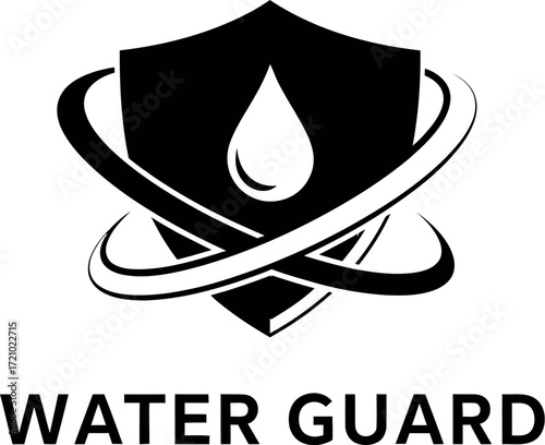 Shield icon with water drop and protective rings symbolizing water safety and conservation