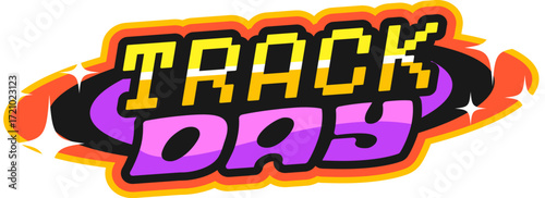 Car circuit race motorsport Y2K retro sticker or label. Car drag race competition retro Y2K vector sticker, rally motorsport vintage tag. Speed racing championship label with track day typography text
