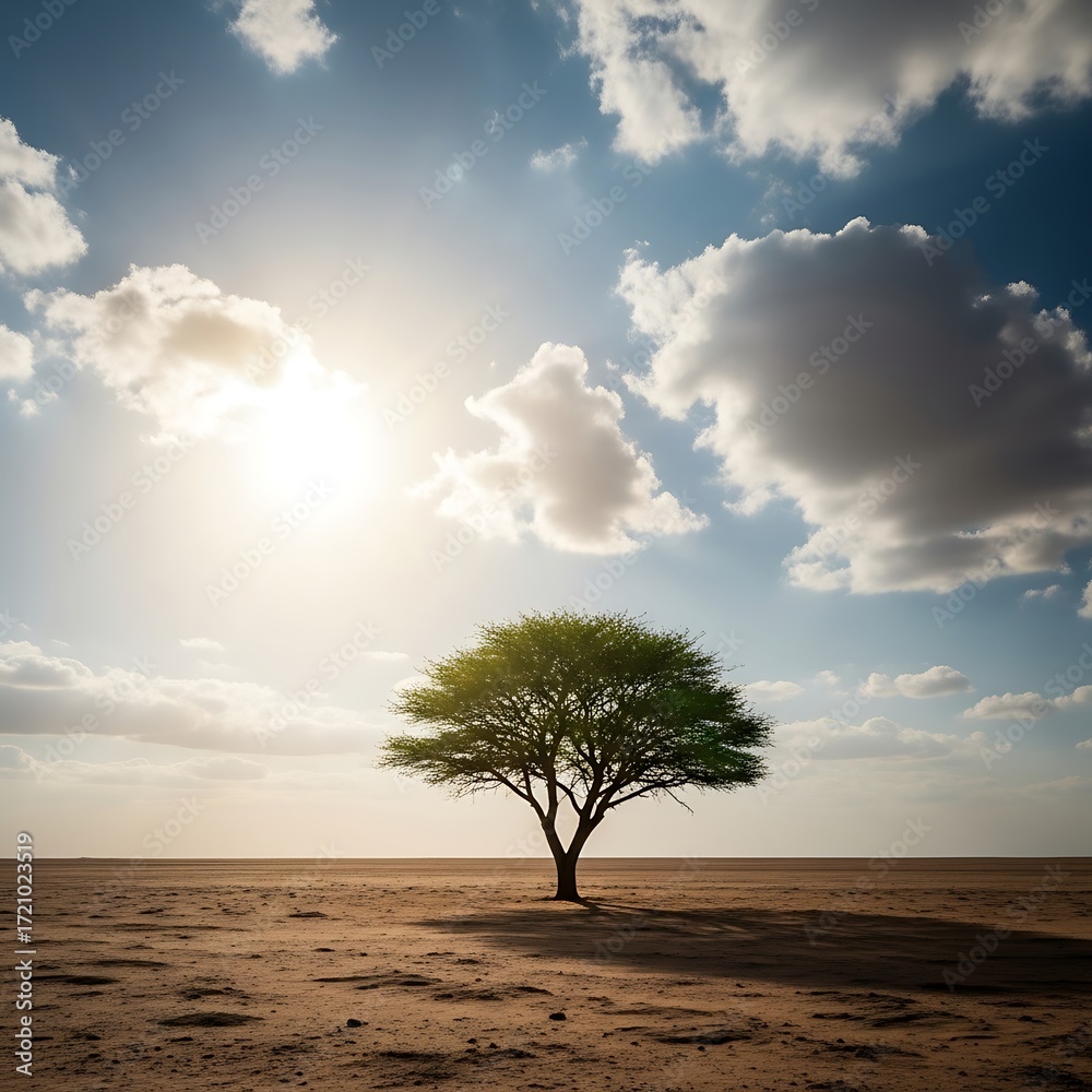 Fototapeta premium Lonely Tree in a Vast Desert Landscape.