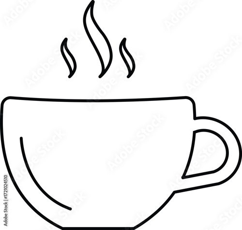 Simple line art icon of a steaming coffee cup symbolizing warmth and refreshment vector
