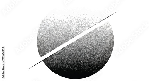 Abstract grainy circle divided by a line, creating a minimalist design.