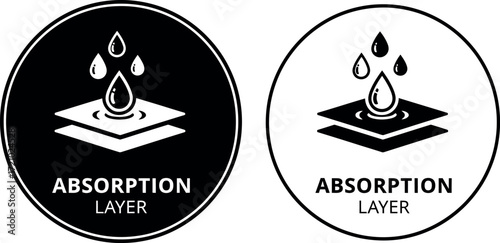 Icon illustrating absorption layer with liquid drops and stacked material