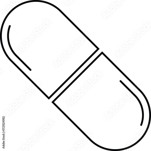 Simple outline icon of a medical capsule or pill for health and pharmacy vector