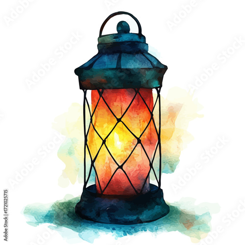 Floating Lantern, watercolor drawing vector, isolated on a white background.
