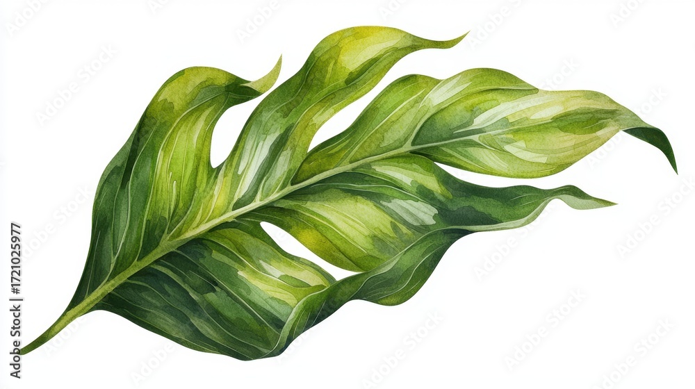 Obraz premium Vibrant green fern leaf against a clean white background showcasing intricate details and natural beauty of foliage