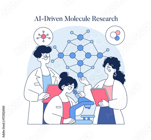 AI-Driven Molecule Research Vector Illustration