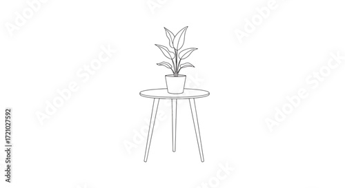 Minimal line art sketch of potted plant on small stand, symbolizing modern home decor, simplicity, elegance, and lifestyle inspiration