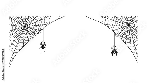 Spooky Halloween Spider Web: An elegantly designed illustration with a spider hanging from its web, evoking a sense of mystery and fright, perfectly embodying the spirit of Halloween.
