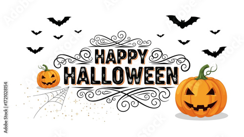 Spooky Halloween Greeting: A festive Halloween card, featuring a grinning pumpkin, eerie bats, and spiderweb. The vibrant imagery captures the fun of this spooky season