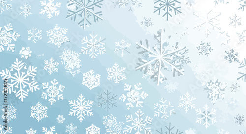 Blue gradient snowflake winter background illustration, symbolizing cold season, holiday decoration, festive atmosphere, and stylish seasonal design