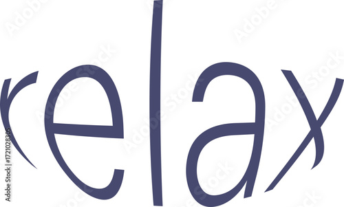 The word relax in curved blue letters on a white background suggesting calmness and tranquility